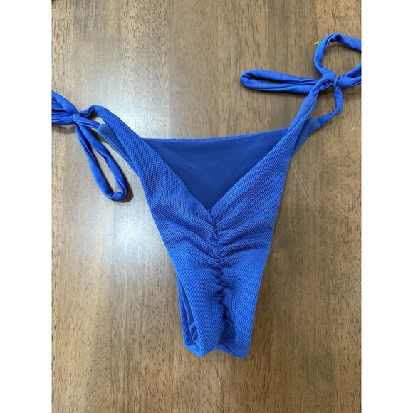 Catherine Fulmer Blue Mesh String Bikini Set XS Ruched Tie Side USA Swimwear - Picture 5 of 8